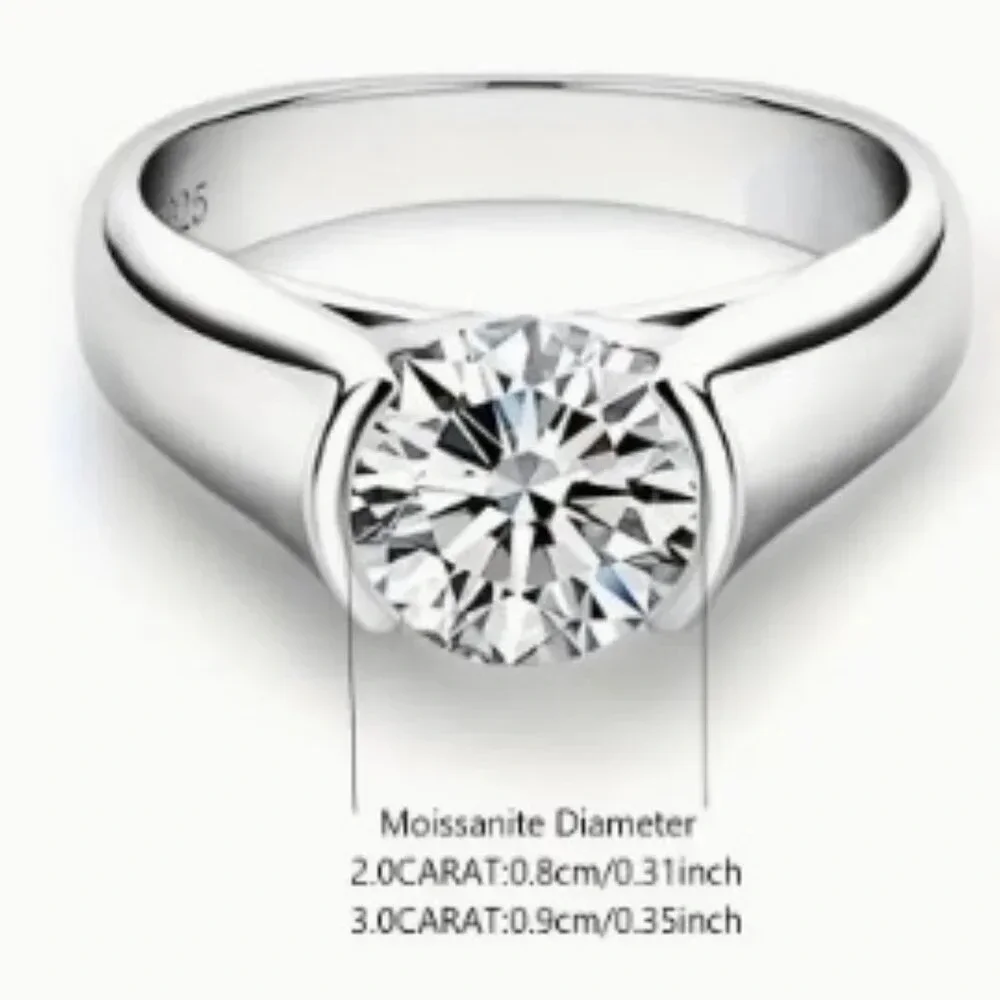Unisex 2 Carat Moissanite 925 Sterling Silver 18K Golden Plated Ring Size 9